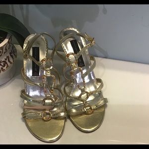 STEVEN by Steve Madden  Gold Straps Stone Sandals